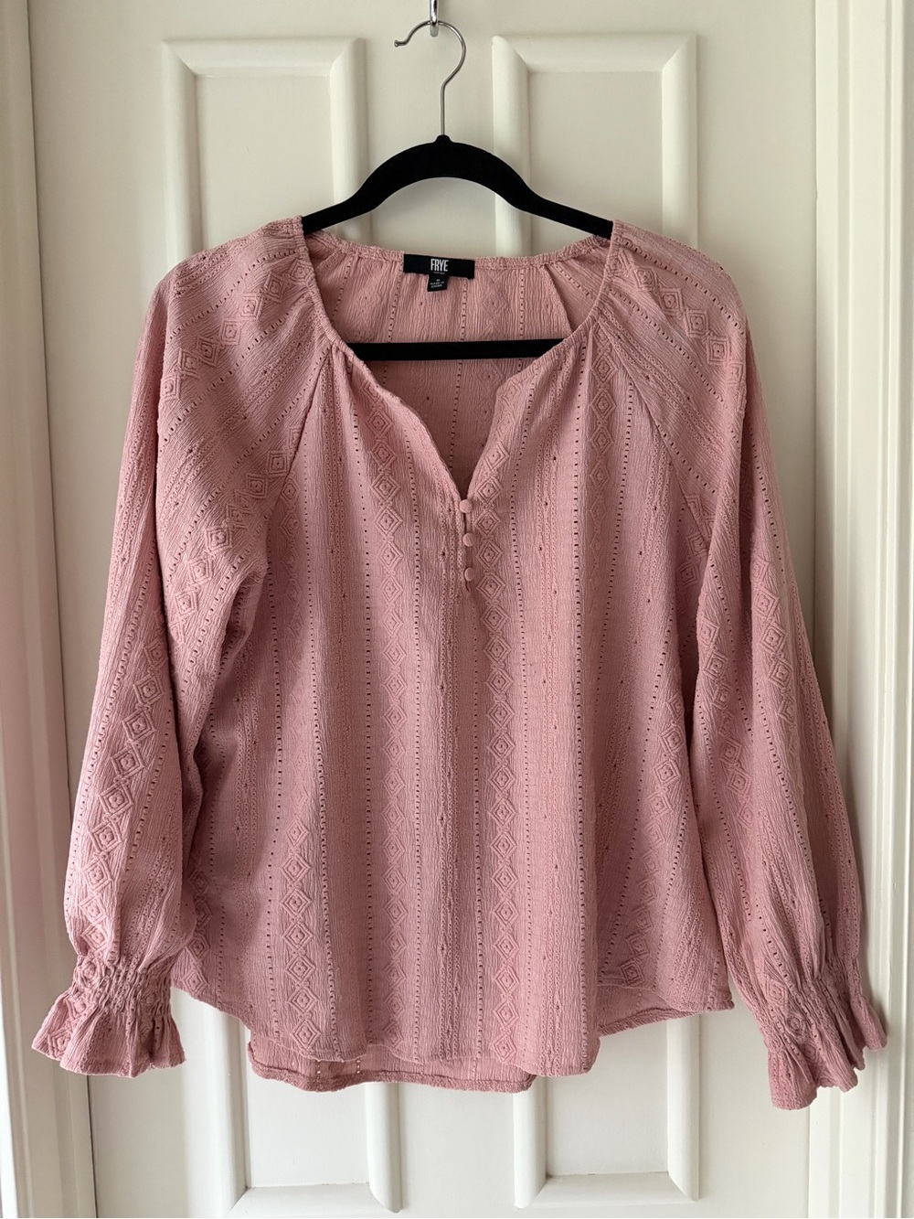 Frye Dusty Rose Textured Eyelet Peasant Blouse